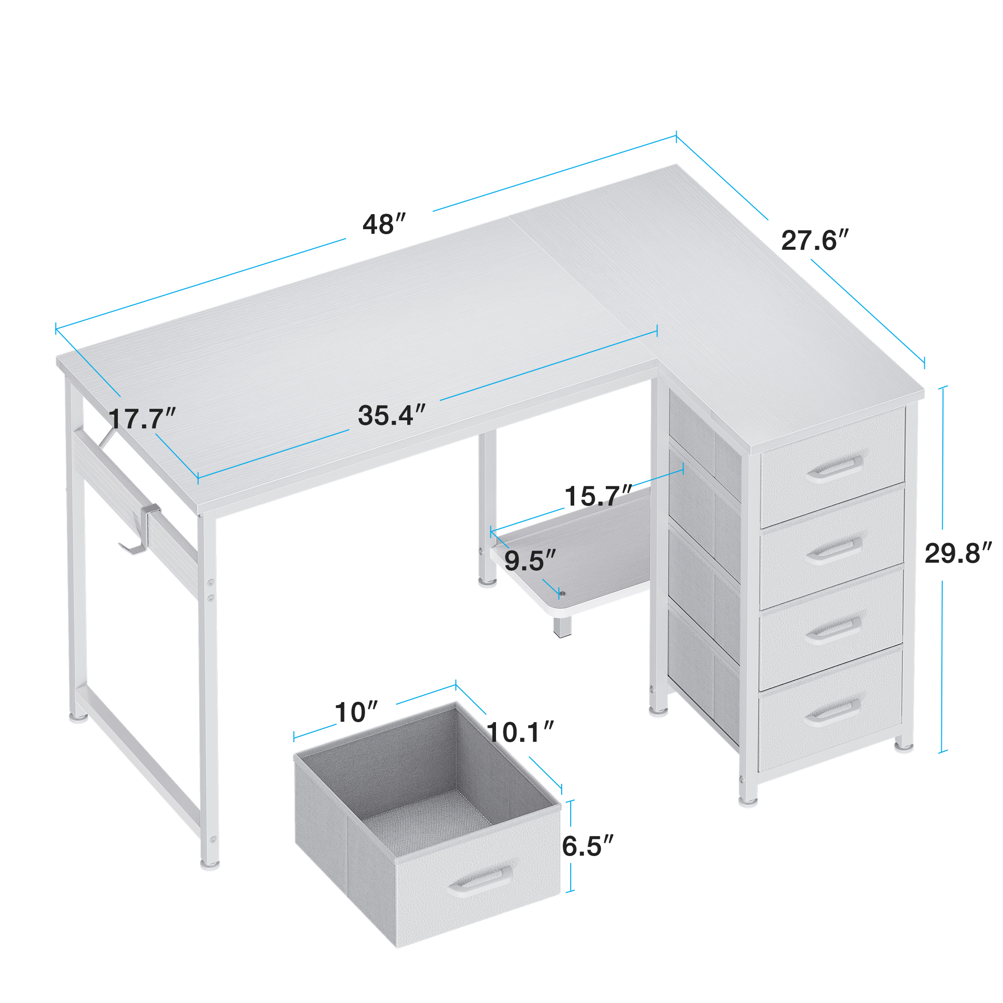 Casacomoda 48" Computer Desk with 4 Drawers, White photo 5