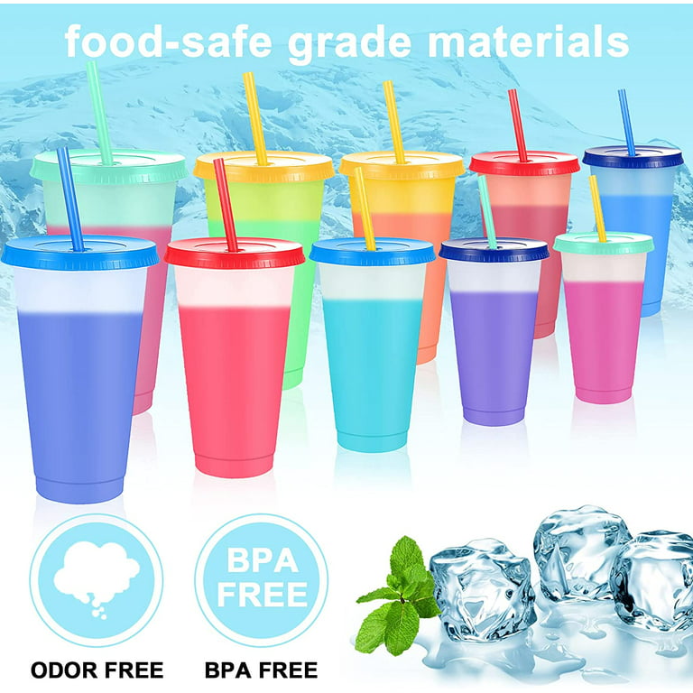 Topsei Reusable Plastic Cups with Lids Straws: 12Pcs 24oz Colorful