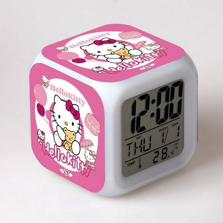 Kuromi KT Melody Cinnamoroll Cartoon Seven-color Alarm Clock with Seven-color Lights LED Display Cycling Color-changing Stress-relieving Alarm Clock Small Gift