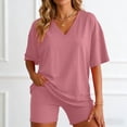 thumbnail image 6 of vigerkar 2 Piece Sets for Women Summer 2026 Lounge Short Set Spring Matching Biker Shorts V Neck Oversized Shirt Clothing (Pink, S), 6 of 6