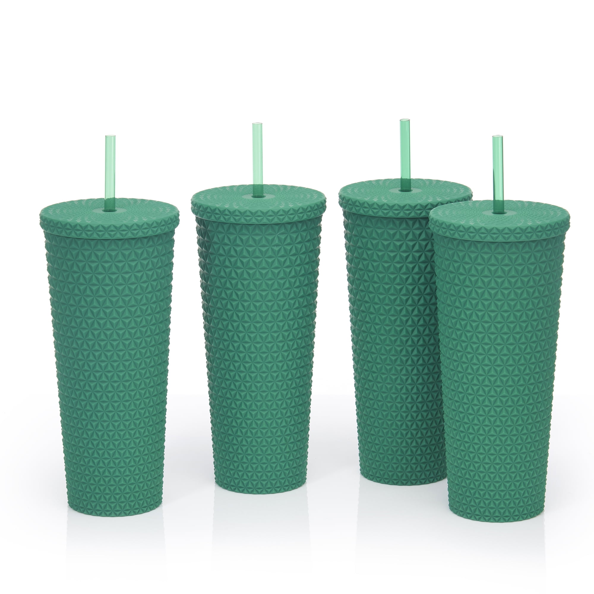 Mainstays 4pk 26oz DW AS Plastic Soft Touch Textured Tumbler with Straw,  White