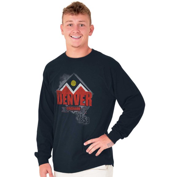Retro Mountain Peaks Denver Colorado Long Sleeve TShirt Men Women Brisco Brands S