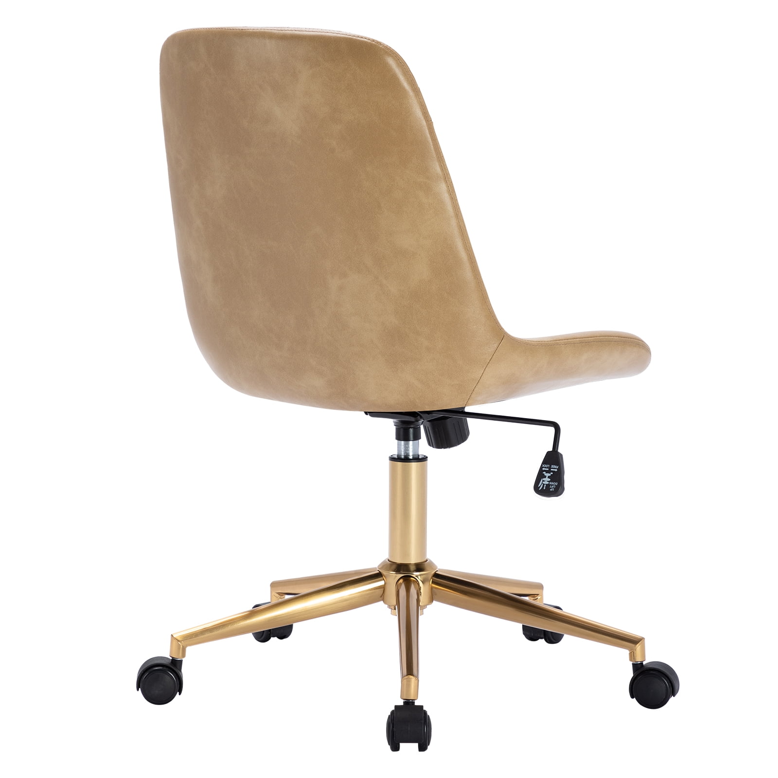 Duhome Office Desk Chair Faux Leather Swivel Computer Chair Task Chair Adjustable with Gold Base, Camel