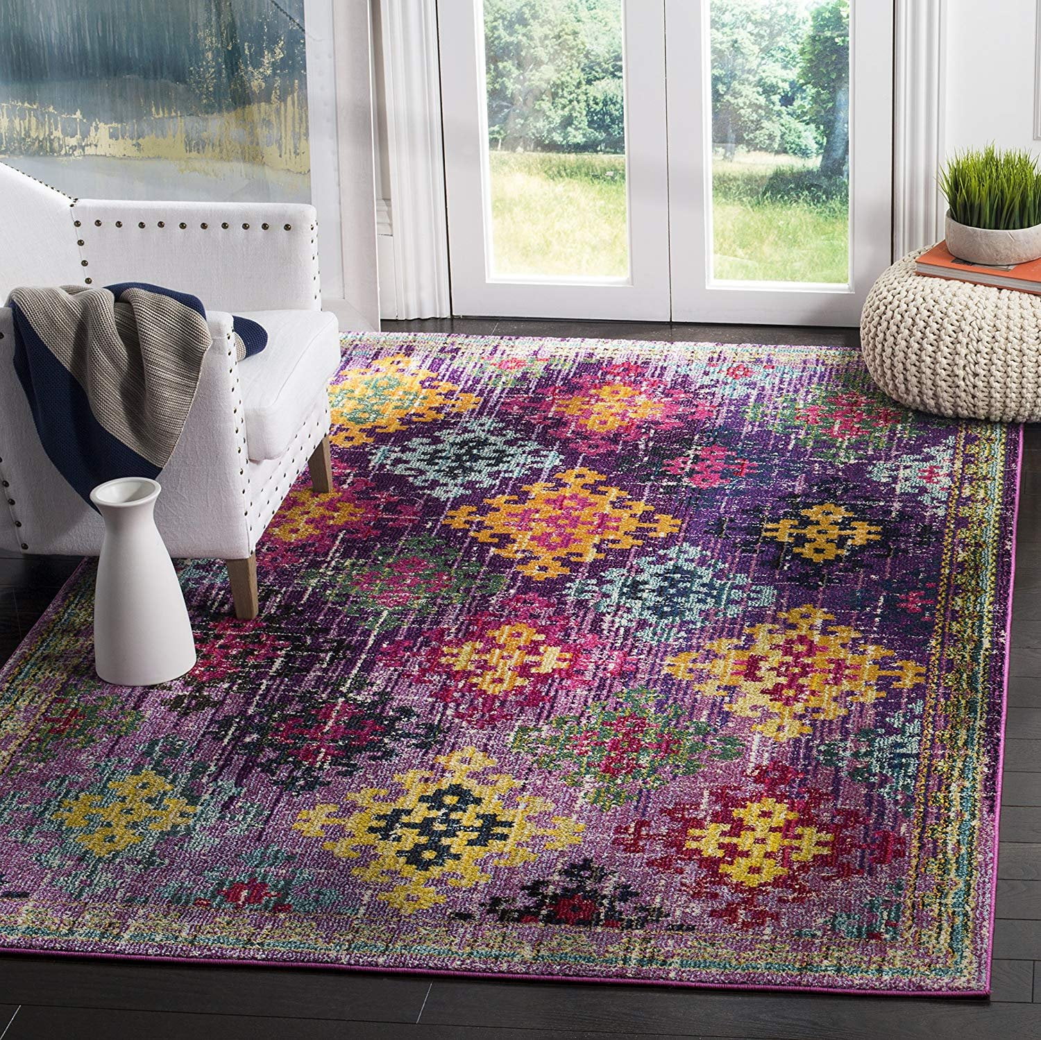 Safavieh Monaco Collection Area Rug, 6'7" Square, Purple/Multi
