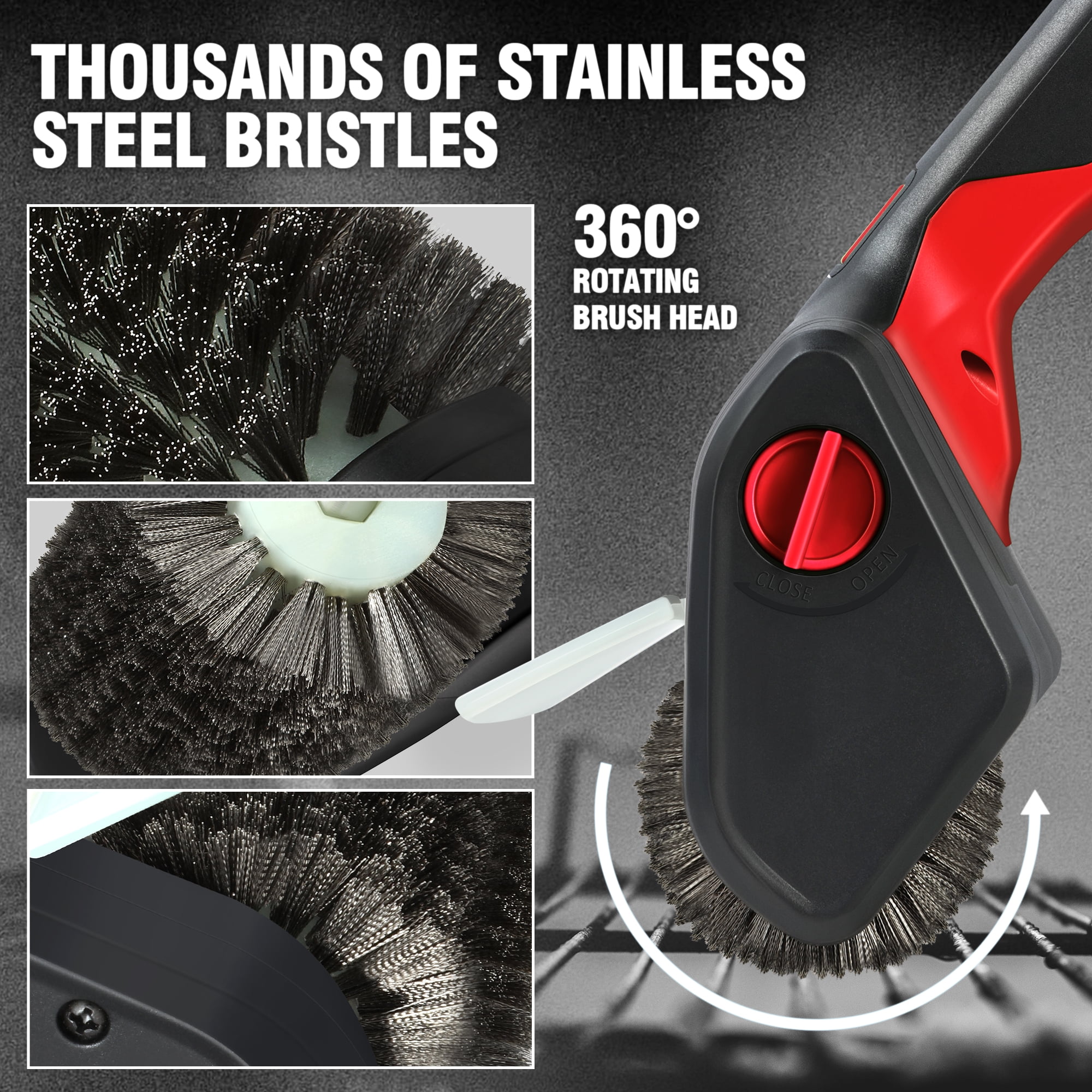 Cordless Electric Grill Cleaning Scrub Brush Rechargeable with Type-C Charge Cord,Red/Black