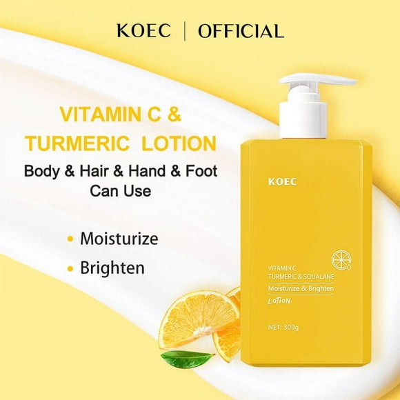 Cúrcuma VC Loción Corporal Iluminadora 300g - Humectante Diario Ligero para la Cara y el Cuerpo - Fórmula Hidratante con Textura de Gel con Vitamina C y Extracto de Cúrcuma - Mejora el Tono y la