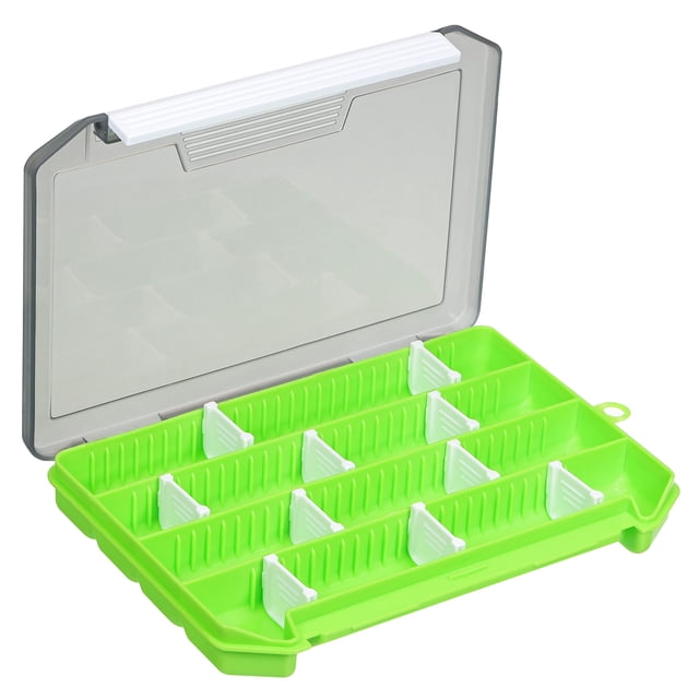 Caja de señuelos de pesca impermeable Uxcell, organizador de almacenamiento de accesorios de pesca de plástico verde