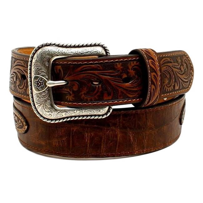 Western Belt Men Leather Overlay Floral 