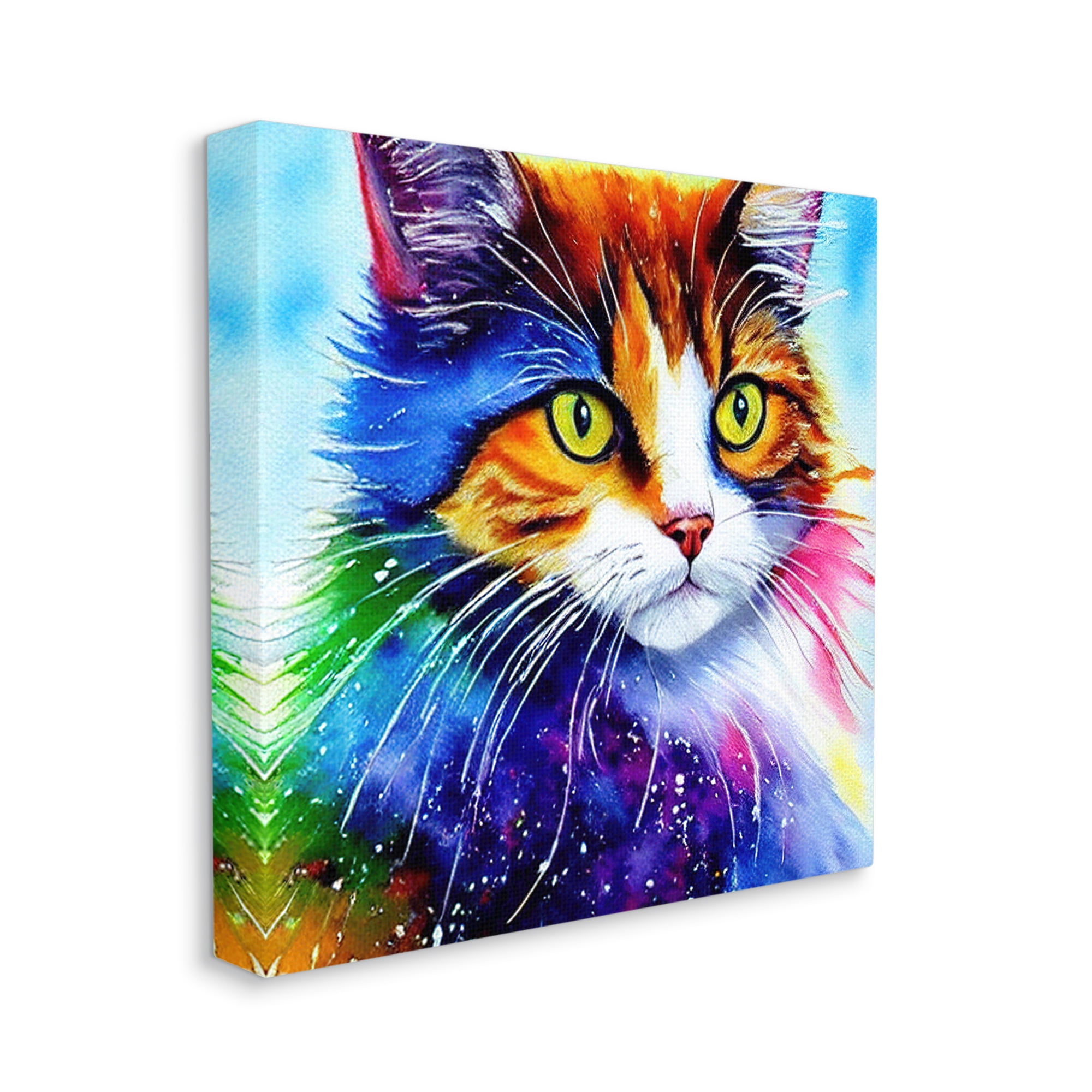 Stupell Bold Rainbow Cat Face Portrait Animals & Insects Painting Gallery Wrapped Canvas Print Wall Art