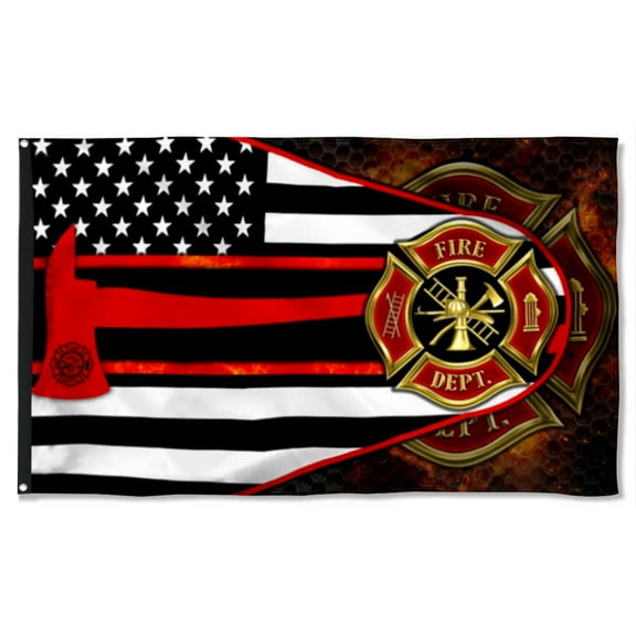 Cayyon Firefighter Flag The Thin Red Line American Eagle Grommet Flag 3x5Feet Banner with 2 Brass Grommets
