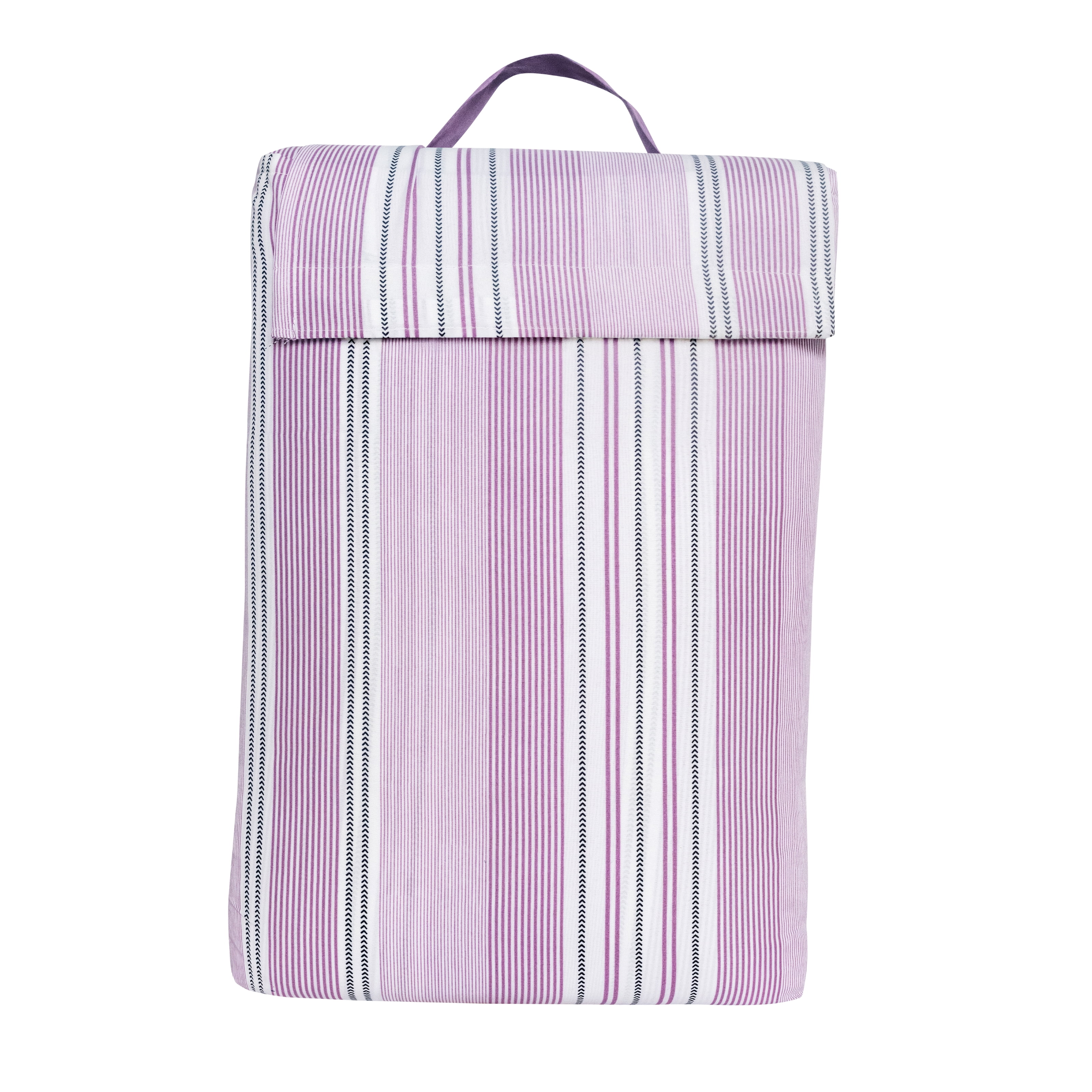 Mainstays All in One Reversible Comforter and Sheet set- 7 Piece, King, Purple and White Stripe