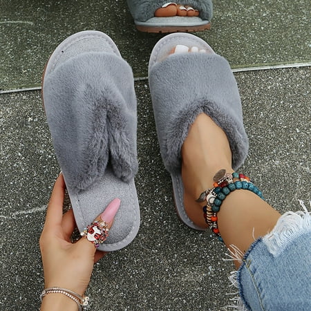 

Alueeu Women s slipper Women s Fashion Solid Color Plus Size Warm And Comfortable Plush Slippers