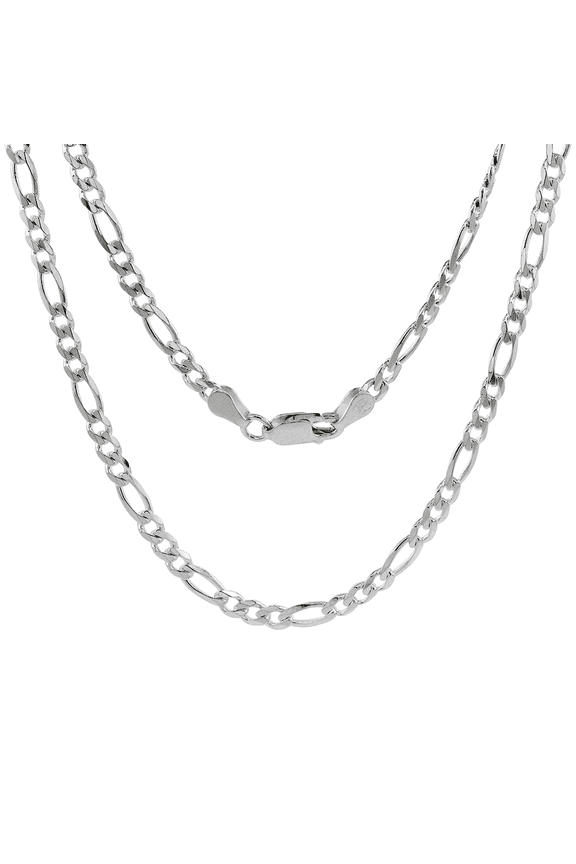 925 Sterling Silver 4mm Figaro Chain Necklace, 16 to 24, with Lobster Clasp, for Women, Girls, Unise