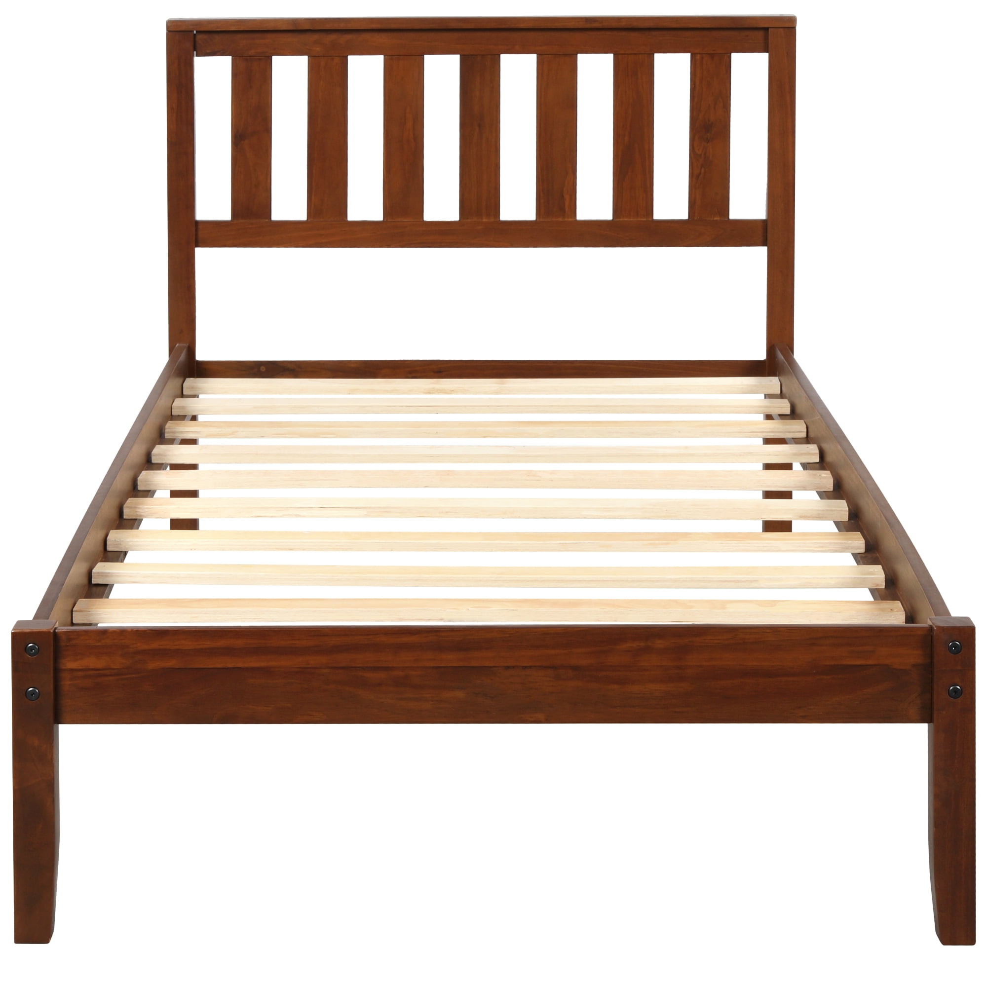 Mintazer Traditional Twin Size Platform Bed Frame with Vintage Headboard for Teens and Adults, Walnut
