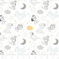 Disney 101 Dalmatians Fabric Time for Bed in White by The Yard