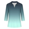 thumbnail image 5 of UAMVSH Women's 3/4 Length Sleeve V-Neck Collared Tops Trendy Gradient Printed Casual Lapel Office Work Tunic Shirts Clothes(XX-Large,Army Green), 5 of 5