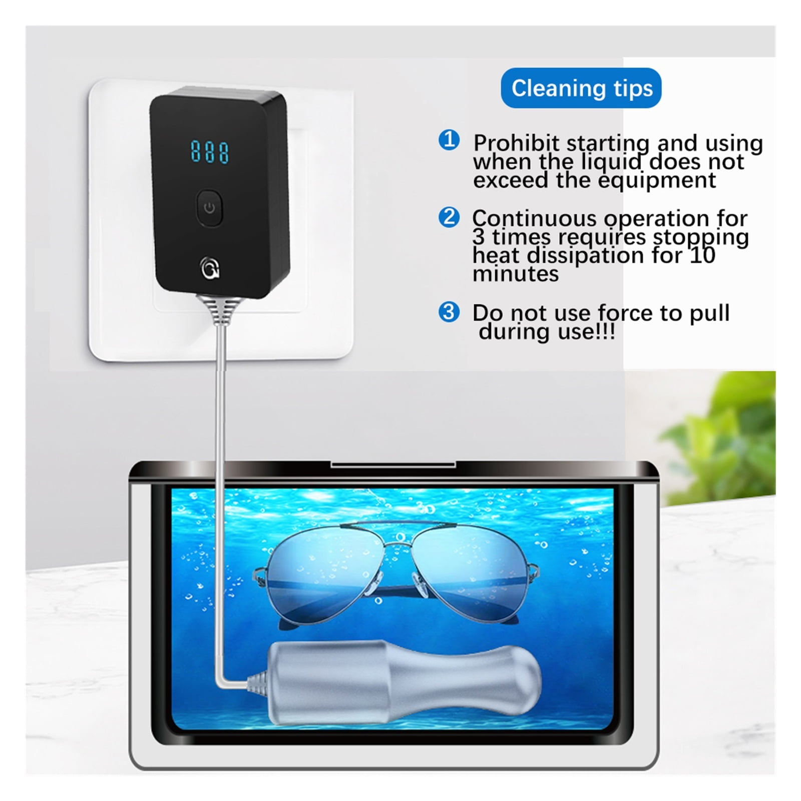 Portable Ultrasonic Cleaner for Home, Ultrasound Cleaning Bath, Jewelry Glasses Washing Machine