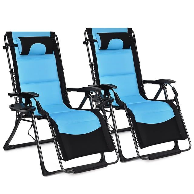 Costway 2PCS Outdoor Folding Padded Zero Gravity Oversized Recliner