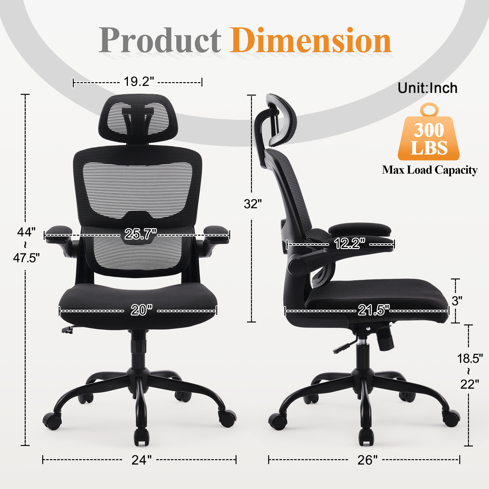 Ergonomic High Back Office Chair Home Office Chair with Armrest Black