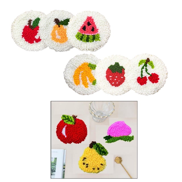 4/6 Uds. Kits de posavasos con aguja perforada estampados para principiantes con herramientas básicas decoración del hogar estampado de frutas para adultos trabajo de lana 6 piezas Hugo Kits de agujas para perforar
