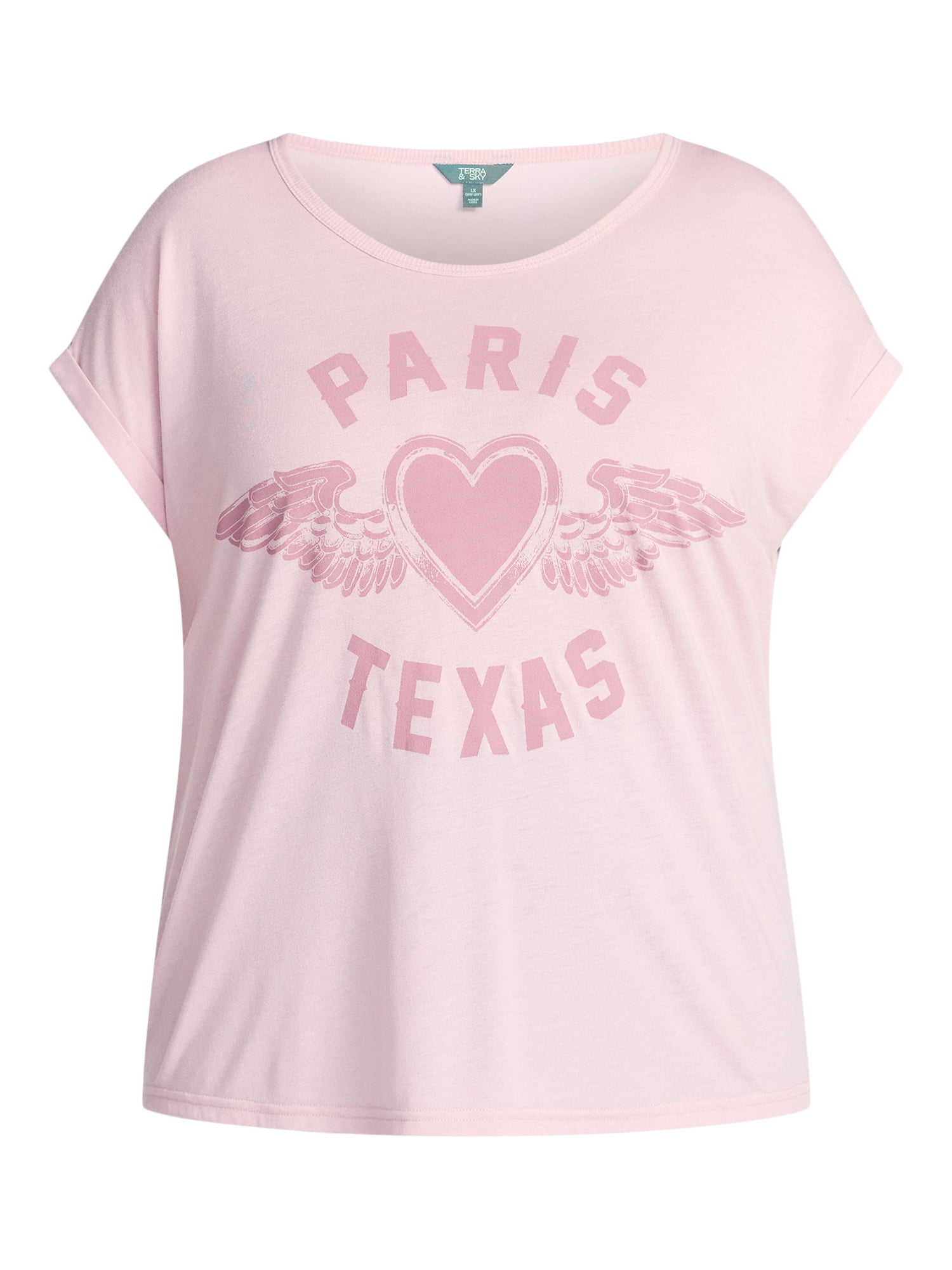 Terra & Sky Women's Plus Size Paris Texas Graphic Tee with Short Sleeves, Sizes 0X-5X