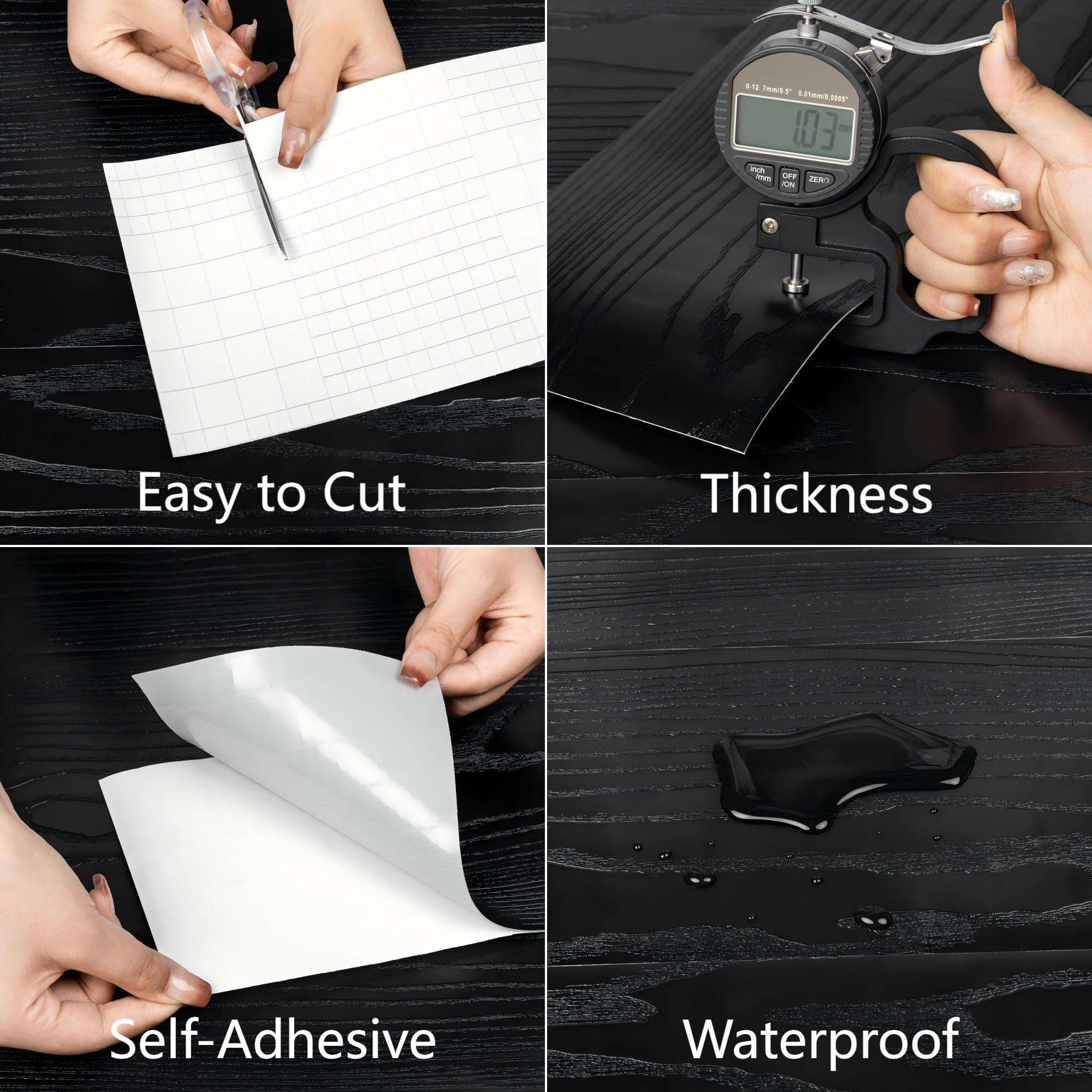 (4 pack) UMIGGEE Black Peel Stick Flooring 35-in x 5.7-in x 1.0mm 10-Pcs Vinyl Flooring Wood Grain Floor Tiles Easy to Install for Bathroom Kitchen Living Room Home Decor