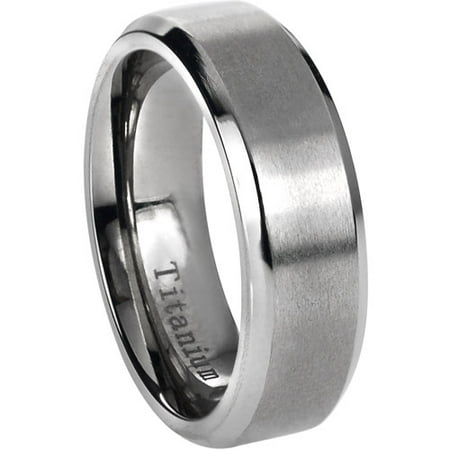 Daxx Men's Titanium Brushed Center Beveled Edge Ring