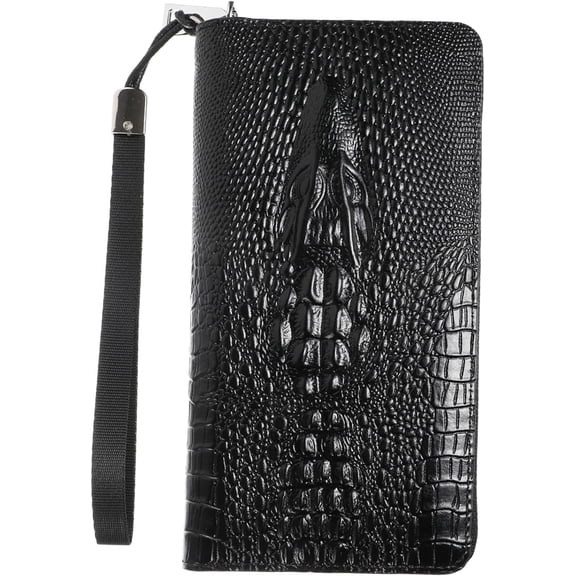 Male Long Wallet PU Leather Purse, Cool Crocodile Coin Money Cash Credit Card Holder Zippered Bag