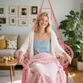 thumbnail image 4 of Hammock Chair, Macrame Hanging Swing Chairs with Hardware Kit,Adult Boho Swings for Outside,Patio,Balcony,Bedroom (Pink (Pillows are not Included)), 4 of 15