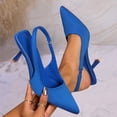 thumbnail image 4 of Slingback Kitten Heels for Women Solid Color Pointed Closed Toe Elastic Band Slides Wedding Prom Party Dress Shoes Pumps Blue Size 8, 4 of 7