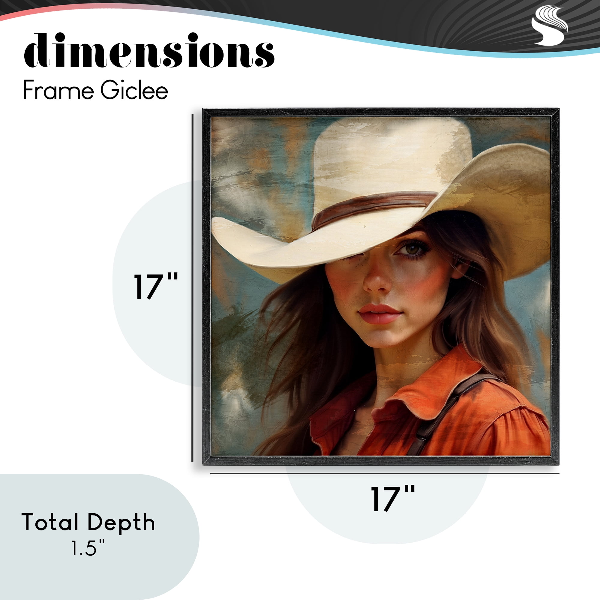 Cowgirl Gaze Beneath Hat Black Framed Giclee Art, design by Kim Allen