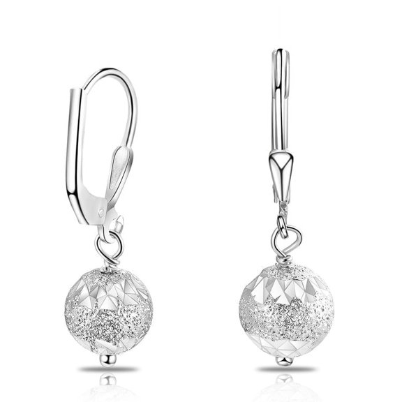 Tilo Jewelry .925 Sterling Silver Engraved Dangle Ball Earring on Leaverback for Women & Unisex
