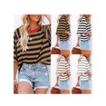 thumbnail image 3 of Yunliwuli Women Short Sleeve T-Shirts Stripe Contrast Color Round Neck Shirts Summer Casual Loose Fit Tops Streetwear, 3 of 8