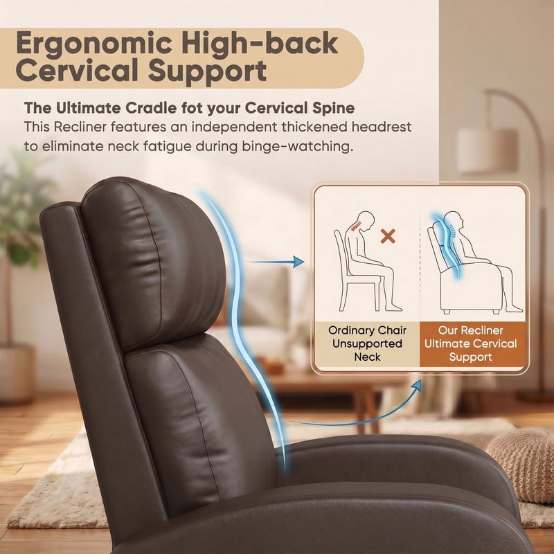 Vineego Massage PU Leather Recliner Adjustable Home Theater Seating Chair with Lumbar Support for Living Room,PU Brown