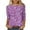 Purple, variant on Lolmot Women's 3/4 Sleeves Tops Blouse Fashion Printed Loose Holiday T-shirt Round Neck Casual Comfy Mid-length Tops Shirts