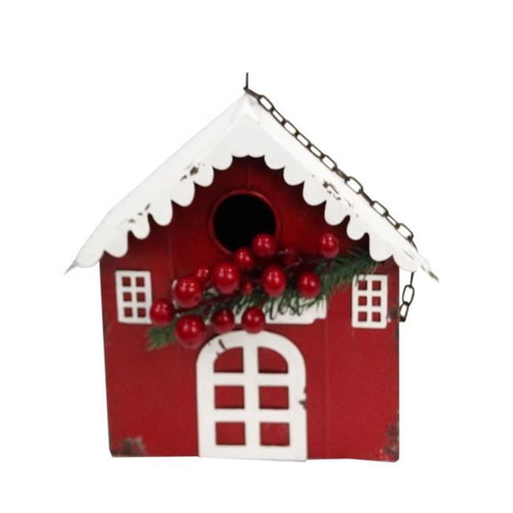 9-in H Hanging Red Barn Birdhouse with Mistletoe