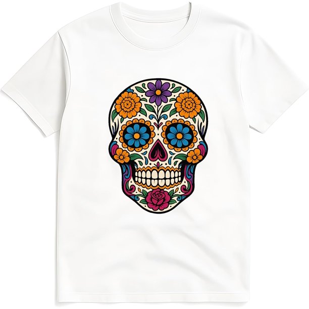 Playera Día de Muertos para mujer – Calavera artística con flores mexicanas