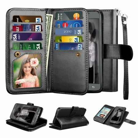 Samsung Galaxy J7 Sky Pro / J7 Perx / J7 V / J7 2017 / J7 Prime / Halo Wallet Cases Cover, Njjex Luxury PU Leather Wallet Flip Protective Case Cover with Card Slots and Stand & Hand Strap Wallet (Best Protective Case For Galaxy S3)
