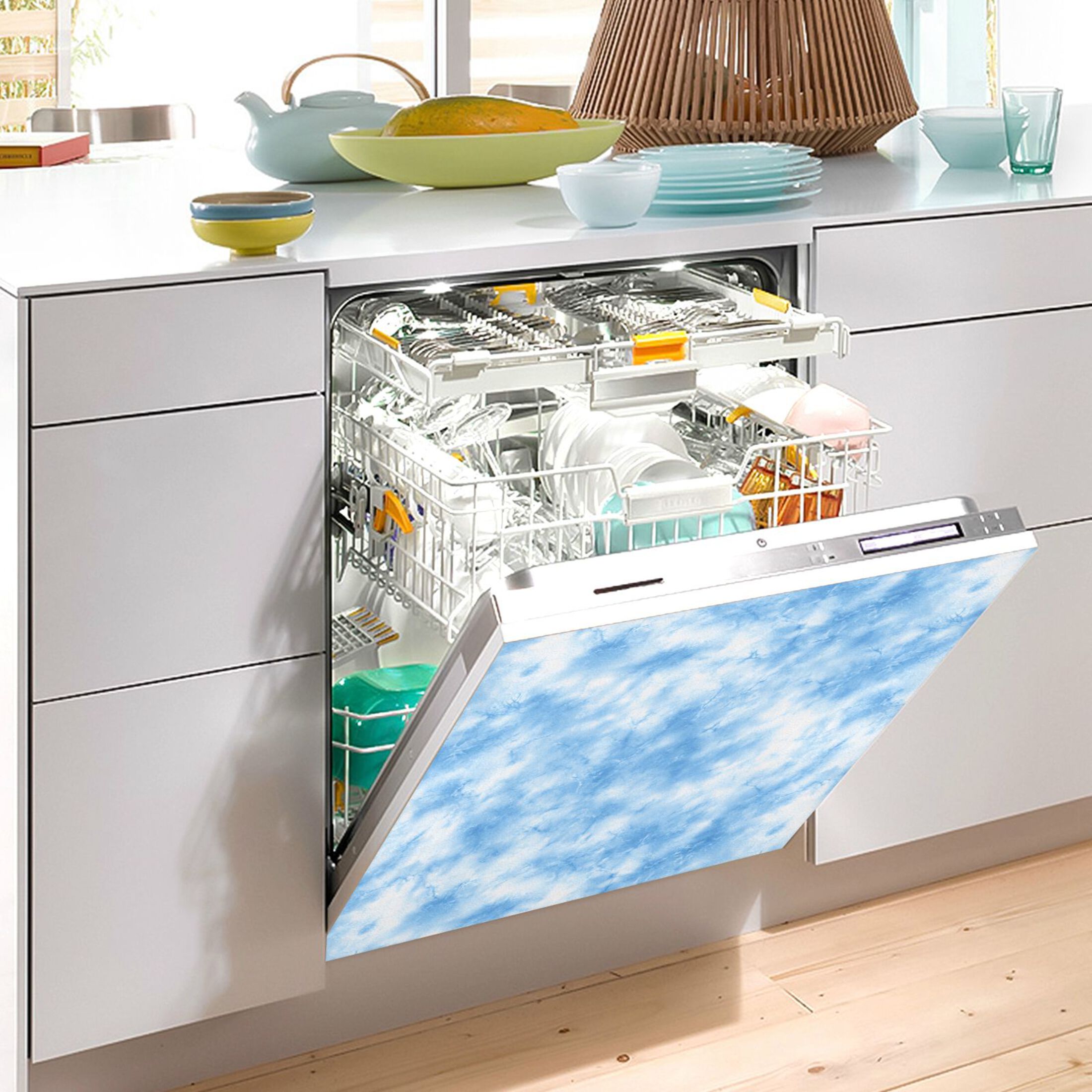 Dishwasher Magnetic Refrigerator Magnet Cover Sticker Home Decorative 23"x26" Light Blue Tie-dye Pattern