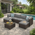 thumbnail image 2 of Aiho 7-Piece All Weather PE Rattan Patio Conversation Set, Outdoor Sectional Sofa with Waterproof Cushions & Coffee Table for Backyard Garden Balcony, 2 of 8