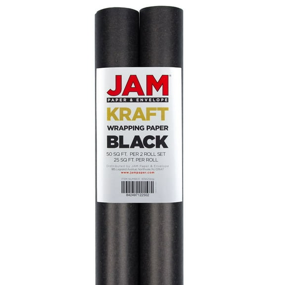 JAM Paper Black Kraft Wrapping Paper, All Occasion, 25 Sq. ft., 2 per Pack