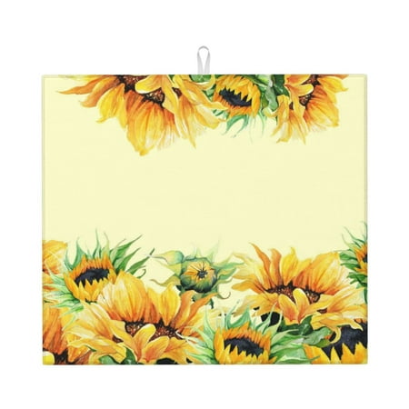 

Dish Drying Mats for Kitchen Counter - Sunflowers (3) 16x18In Anti-Slip Absorbent Microfiber Drying Mat for Kitchen Counter Mat Dish Rack Mat with Hanging Loop
