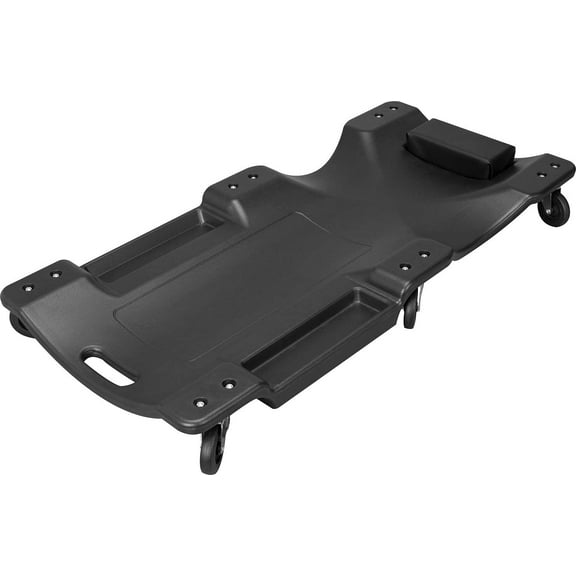 Torin DTRP6240B Blow Molded Plastic Rolling Garage/Shop Creeper: 40" Mechanic Cart with Padded Headrest, Dual Tool Trays and 6 Casters, Black