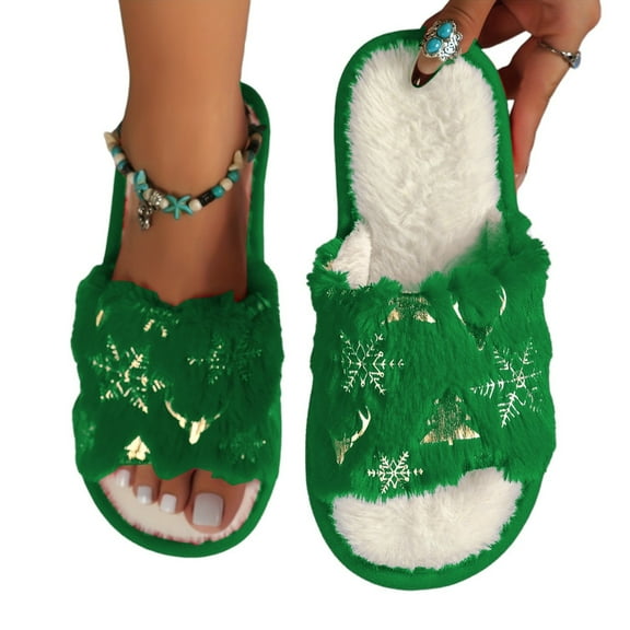 Christmas Slippers House Shoes for Women Fluffy Soft Cozy Bedroom Cartoon Plush Cute Slippers for Indoor Outdoor Use