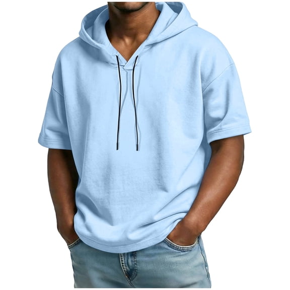 Summer Hoodies for Men Drawstring Drop Short Sleeve Casual Beach Top Pullover Travel Outfits Dad Gifts