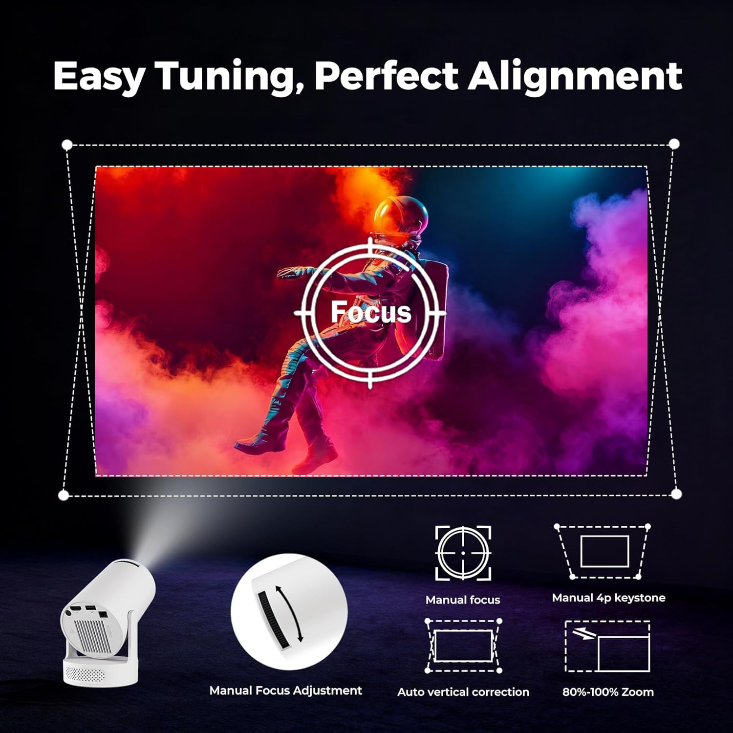 Projector with Wifi , 4K Portable Projector 200 ANSI Lumens Auto  180 Rotatable 5W Speaker for Outdoor Bedroom