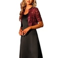 thumbnail image 4 of MODA NOVA Lace Shrug Bolero for Juniors Satin Panel Open Front Crop Cardigans Burgundy XS, 4 of 6