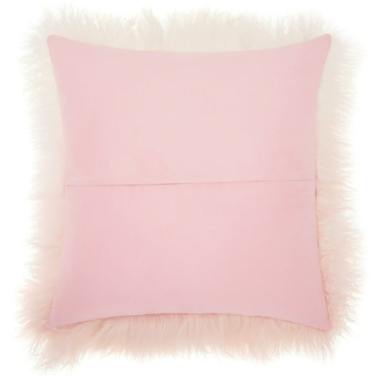 Nourison Couture Fur Ombre Tibetan Lamb Skin Decorative Throw Pillow, 20 x  20, Rose/White