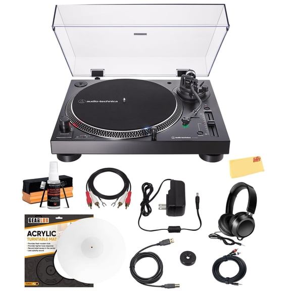 Audio-Technica AT-LP120XUSB Direct-Drive Turntable with Analog and USB Outputs - Black Bundle w/ Headphones