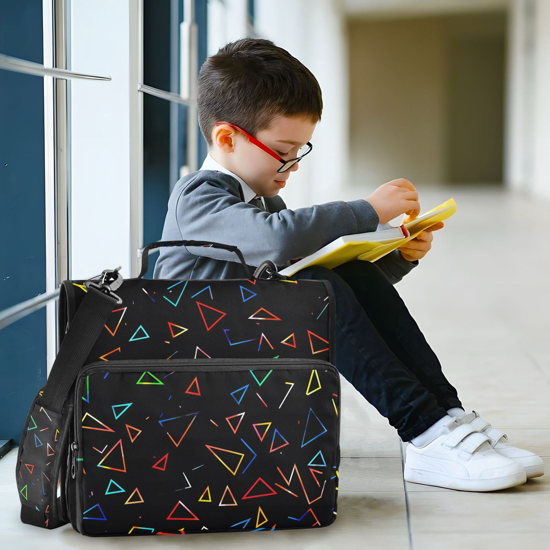 3 Ring Zipper Binder with Shoulder Strap Waterproof Trapper Keeper 2 Inch D-Ring 500 Sheets Capacity Color Triangle Lines